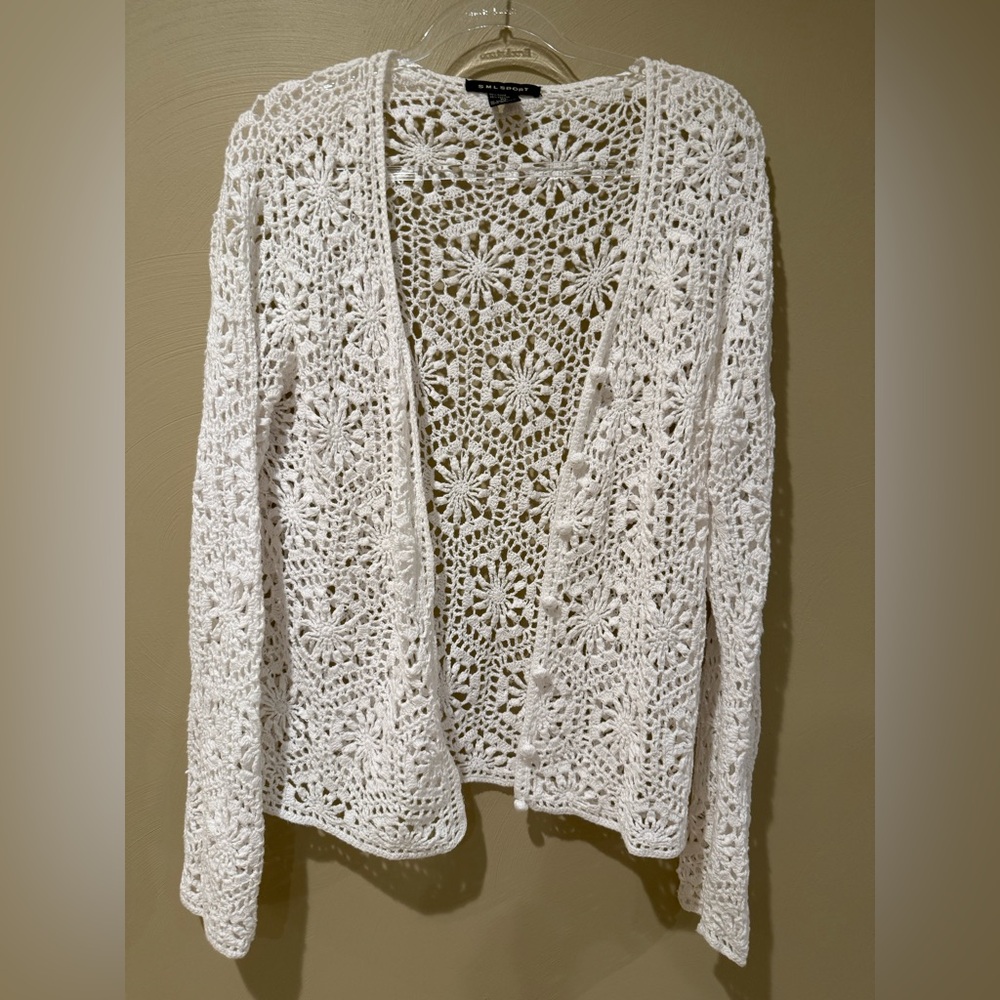 SML Sport White Crochet Cardigan EUC XL